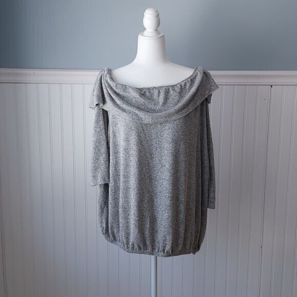 Lane Bryant Women Plus 26/28 Gray Heather Off Shoulder Blouson Top NWT